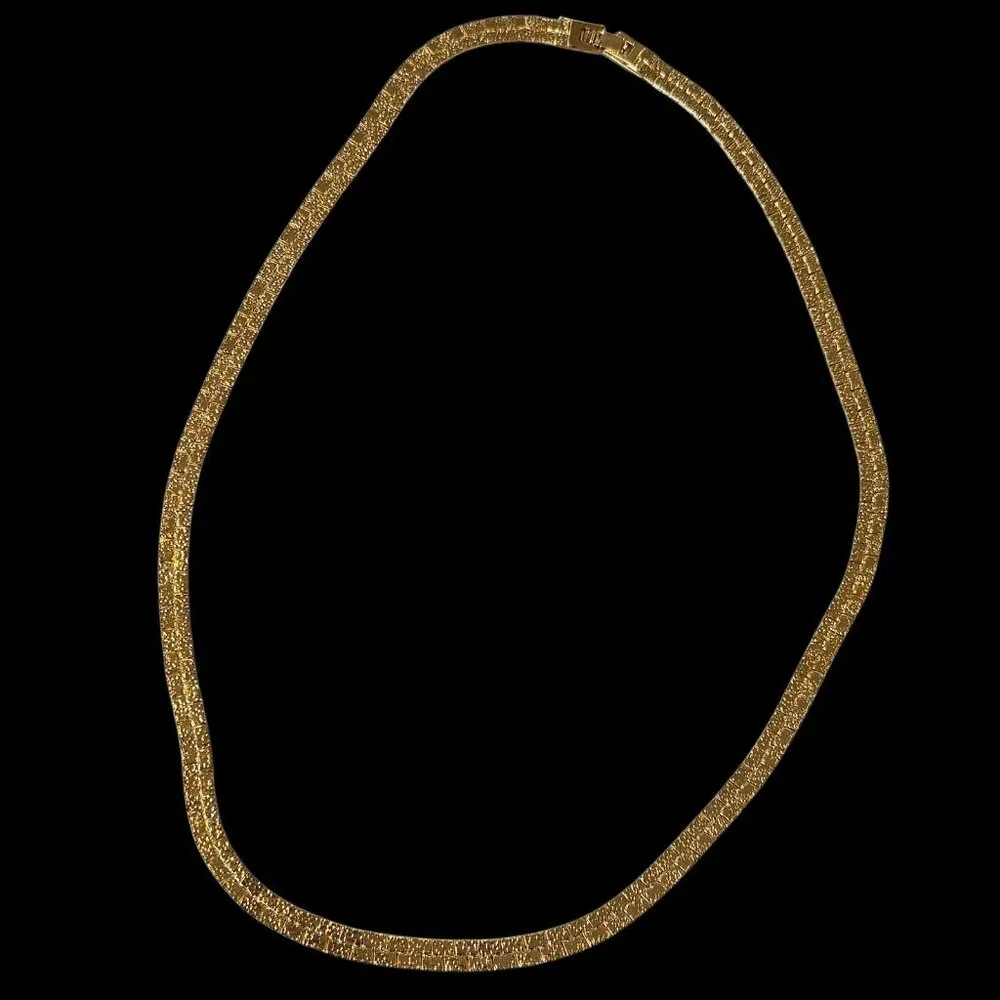 VTG Gold Plated Flat Chain Necklace Nugget‎ Textured Heart Reversible Signed 20